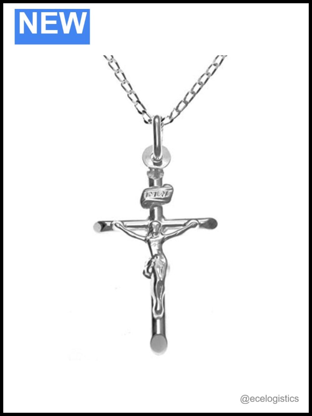 925 Sterling Silver Cross Pendant Necklace 16" Curb Chain